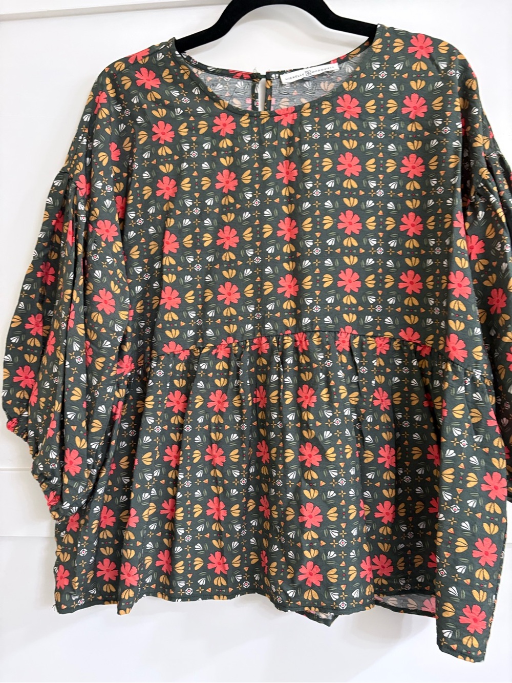 Floral Peplum Crop Top in Olive with Coral Flowers